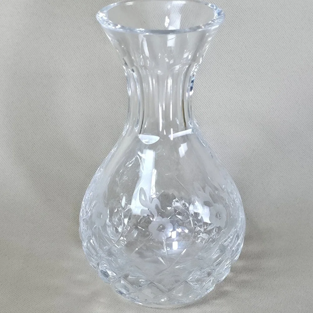 Rogaska Gallia Crystal Violet Bud Vase Etched Floral Diamond Cut Luxury Glass 4